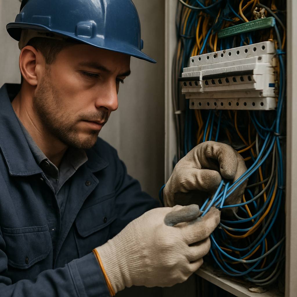 Électricien travaillant sur un tableau électrique